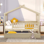 Wooden House Bed with Twin Size Trundle