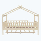 Wooden House Bed with Twin Size Trundle