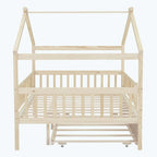 Wooden House Bed with Twin Size Trundle