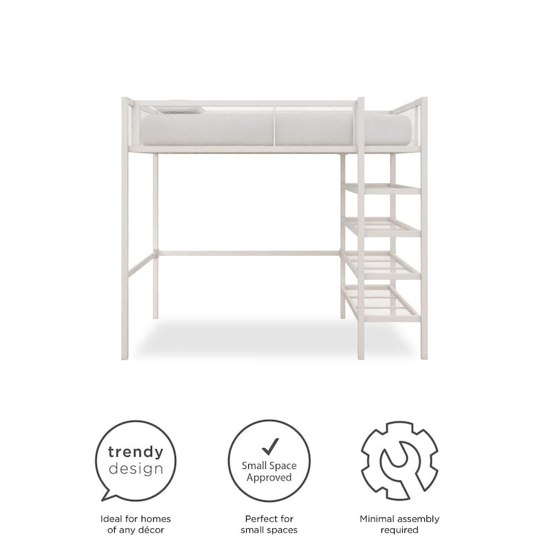 Avenue Greene Tammy Metal Twin Storage Loft with Bookcase