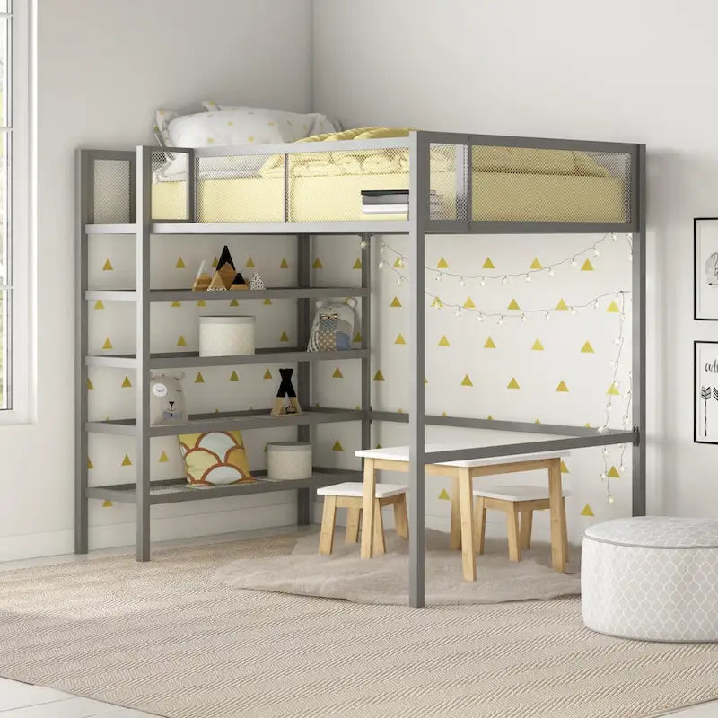 Avenue Greene Tammy Metal Twin Storage Loft with Bookcase