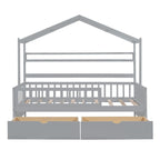 Wooden Twin Size House Bed with 2 Drawers,Kids Bed with Storage Shelf, White