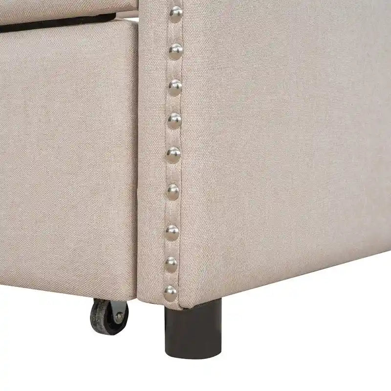 Daybed with Trundle, Full Size Upholstered Daybed with Twin Size Trundle