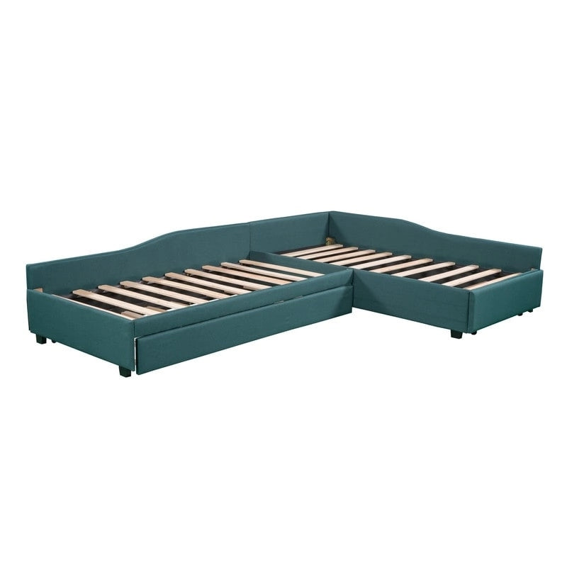 Upholstered Double Twin Size Daybed with Trundle and Drawer