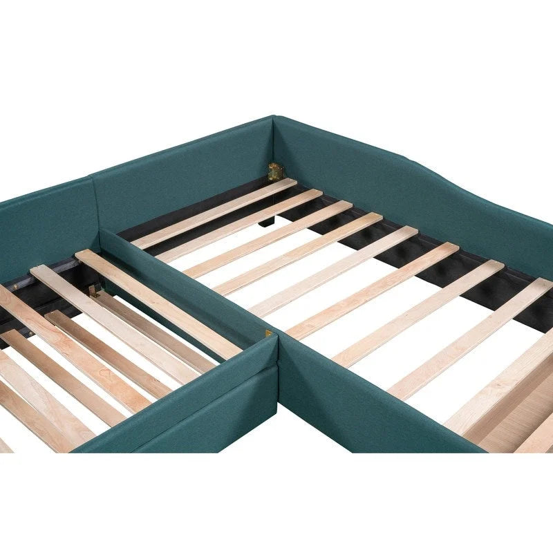 Upholstered Double Twin Size Daybed with Trundle and Drawer