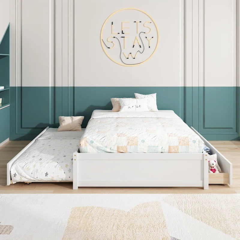 Full Bed With Twin Size Trundle And 2 Drawers