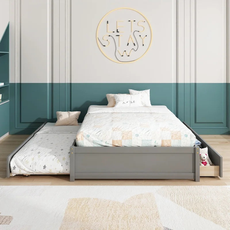 Full Bed With Twin Size Trundle And 2 Drawers