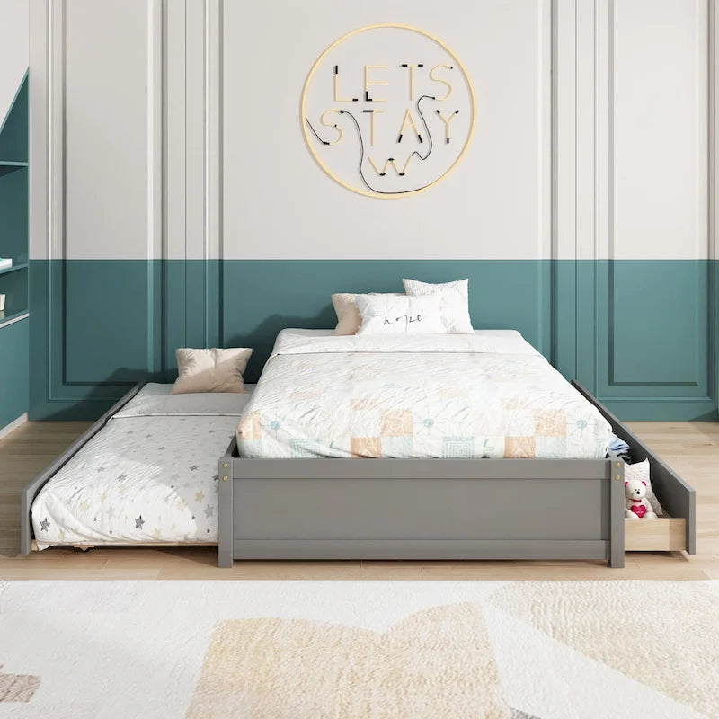 Full Bed With Twin Size Trundle And 2 Drawers