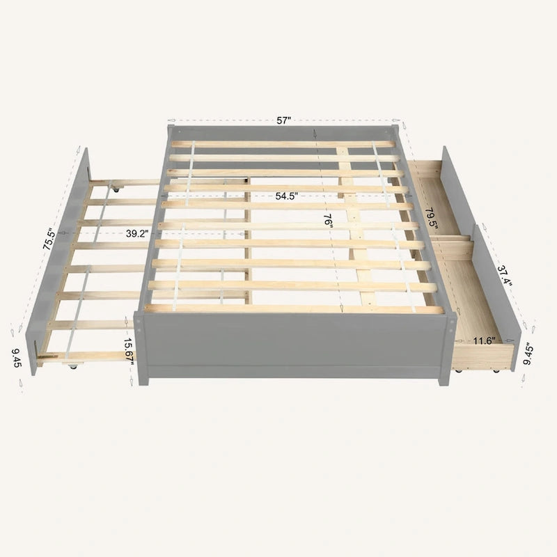 Full Bed With Twin Size Trundle And 2 Drawers