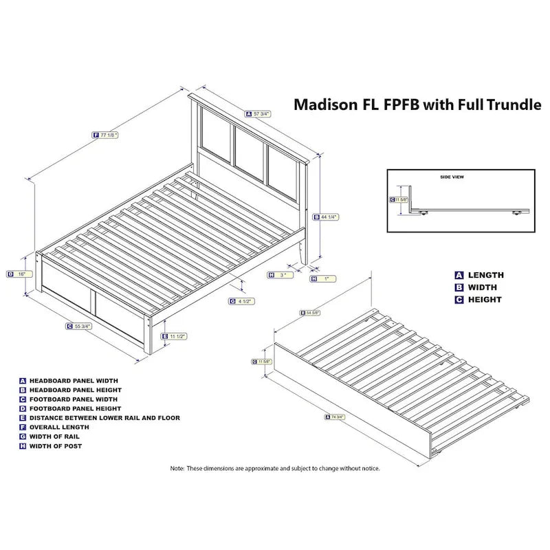 AFI Madison Full Size Platform Bed with Footboard & Full Trundle