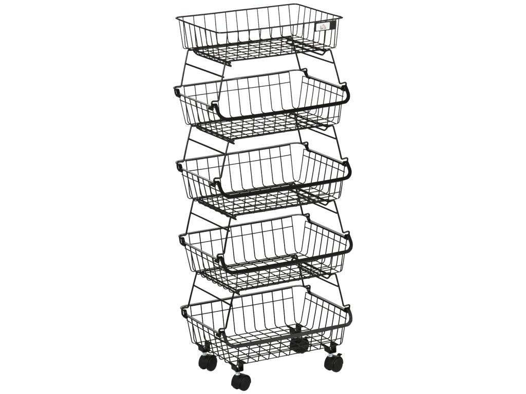 5-Tier Fruit Basket - Bohometop Kitchen Basket - Removable Stackable Baskets - Black Steel 52802MJJC