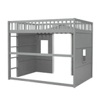 Full Size House Loft Bed With Ladder-Gray