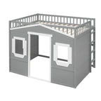 Full Size House Loft Bed With Ladder-Gray