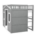 Full Size House Loft Bed With Ladder-Gray