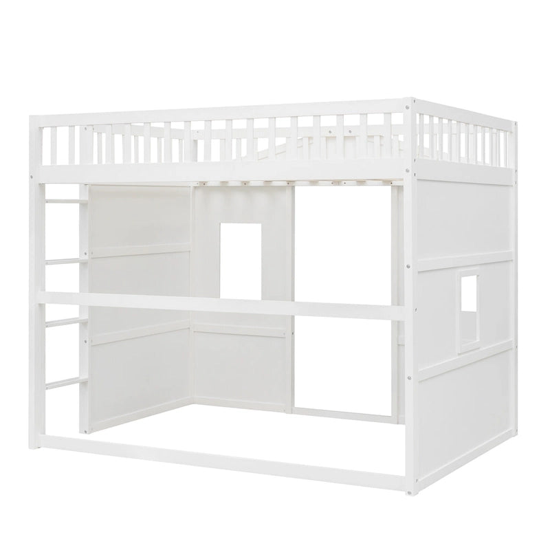 Full Size House Loft Bed With Ladder-Gray