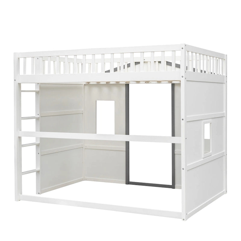 Full Size House Loft Bed With Ladder-Gray
