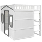 Full Size House Loft Bed With Ladder-Gray