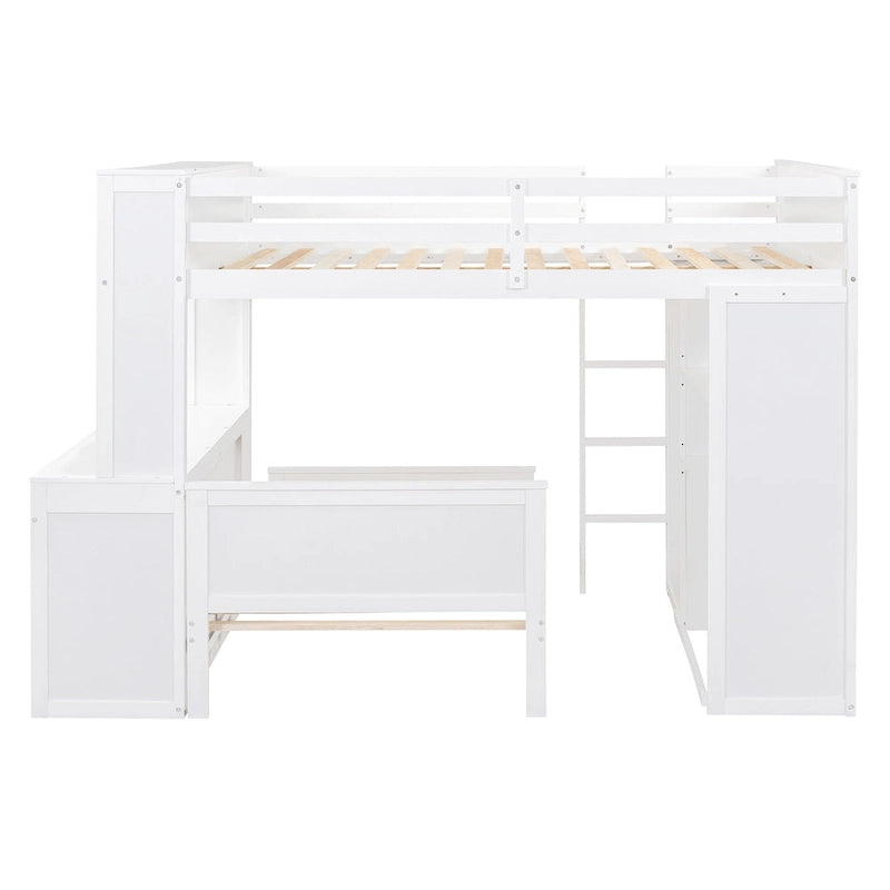 Full size Loft Bed with a twin size Stand-alone bed, Shelves,Desk,and Wardrobe-Espresso