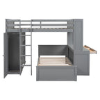 Full size Loft Bed with a twin size Stand-alone bed, Shelves,Desk,and Wardrobe-Espresso