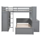 Full size Loft Bed with a twin size Stand-alone bed, Shelves,Desk,and Wardrobe-Espresso