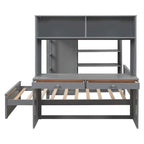 Full size Loft Bed with a twin size Stand-alone bed, Shelves,Desk,and Wardrobe-Espresso