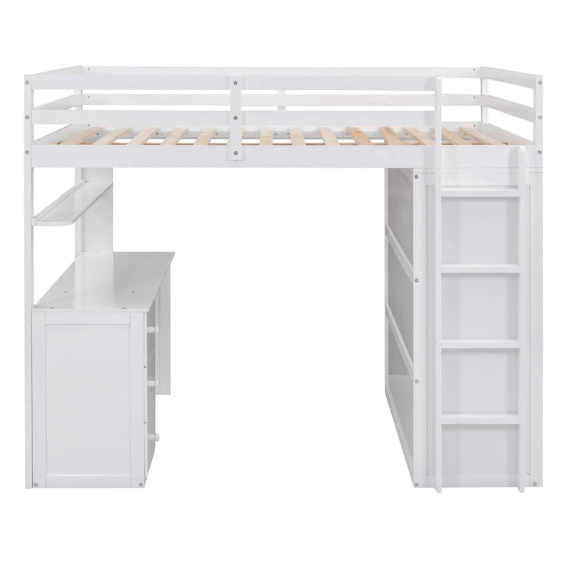 Full size Loft Bed with Drawers,Desk,and Wardrobe-Gray