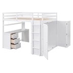 Full size Loft Bed with Drawers,Desk,and Wardrobe-Gray