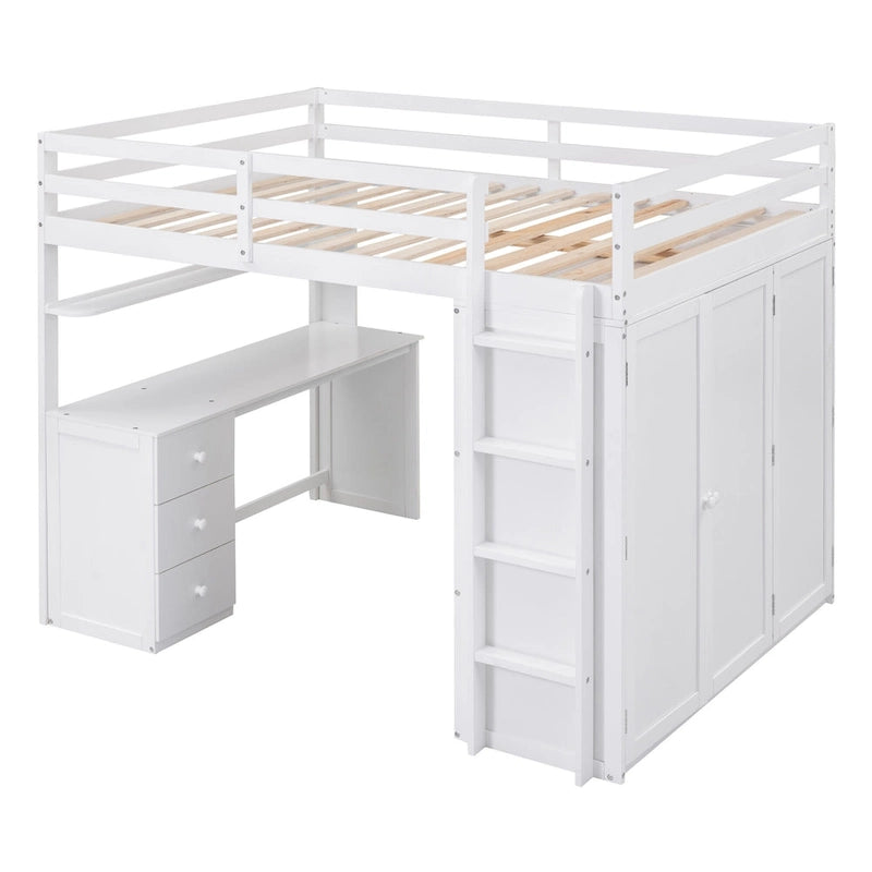 Full size Loft Bed with Drawers,Desk,and Wardrobe-Gray