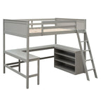 Full size Loft Bed with Shelves and Desk, Wooden Loft Bed with Desk - Espresso