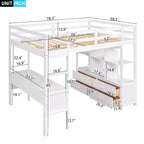 Full Size Loft Bed with Built-in Desk with Two Drawers, and Storage Shelves and Drawers,Gray