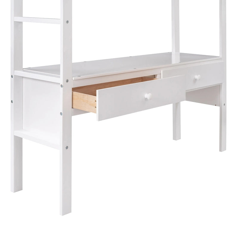 Full Size Loft Bed with Built-in Desk with Two Drawers, and Storage Shelves and Drawers,Gray