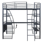 Full Size Loft Bed with 4 Layers of Shelves and L-shaped Desk, Stylish Metal Frame Bed USB Ports and Wireless Charging, White