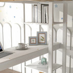Full Loft Bed with Desk ,Shelves and Ladder, Grey