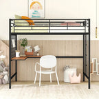 Full Metal Loft Bed with Desk and Metal Grid, Black