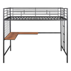 Full Metal Loft Bed with Desk and Metal Grid, Black