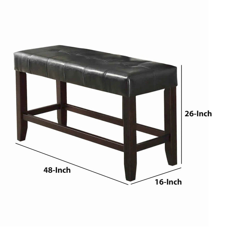 Wood Based High Bench with Tufted Seat Black and Brown