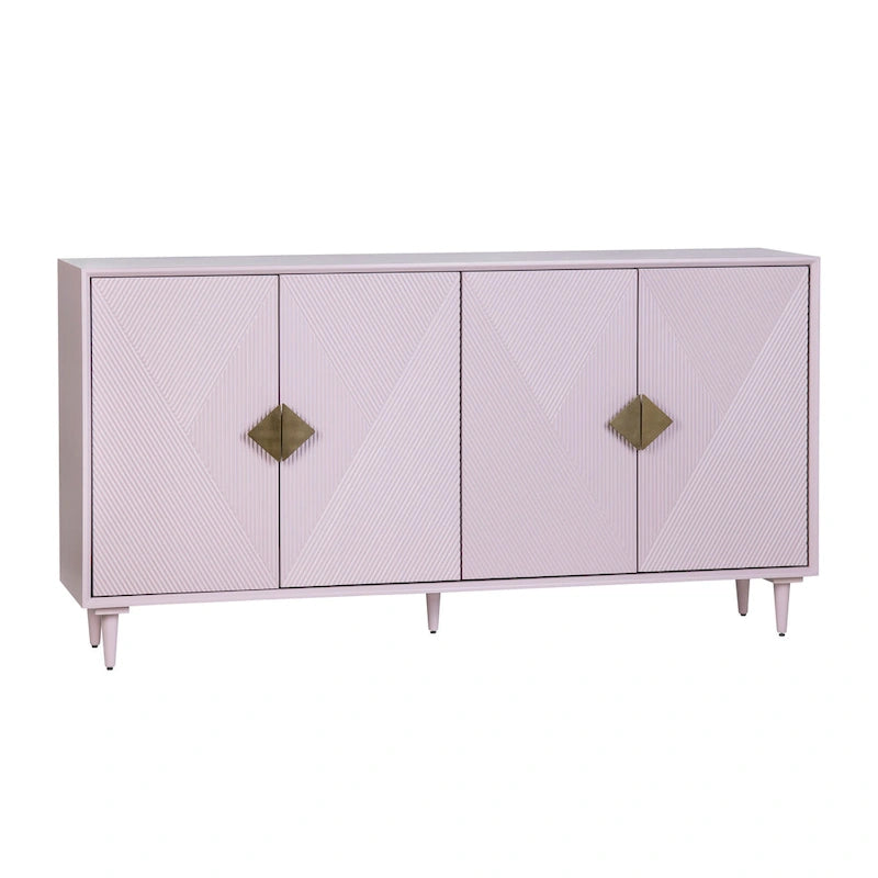 Four Door Wooden Sideboard with Gold Accents, Lilac Purple - 72