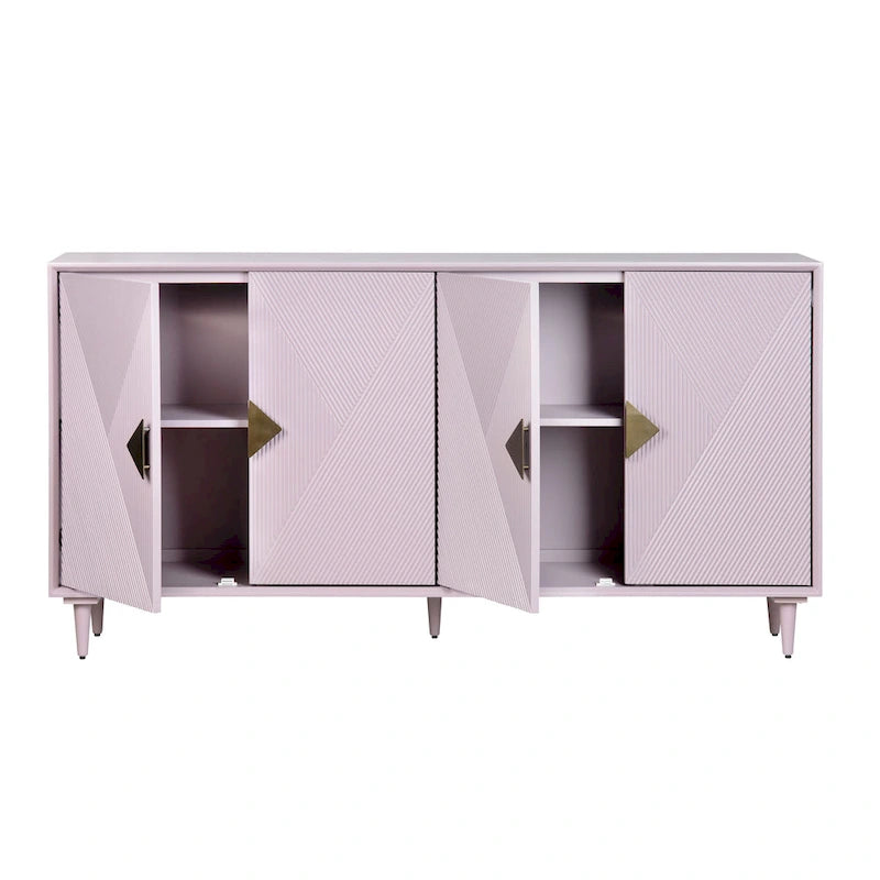 Four Door Wooden Sideboard with Gold Accents, Lilac Purple - 72
