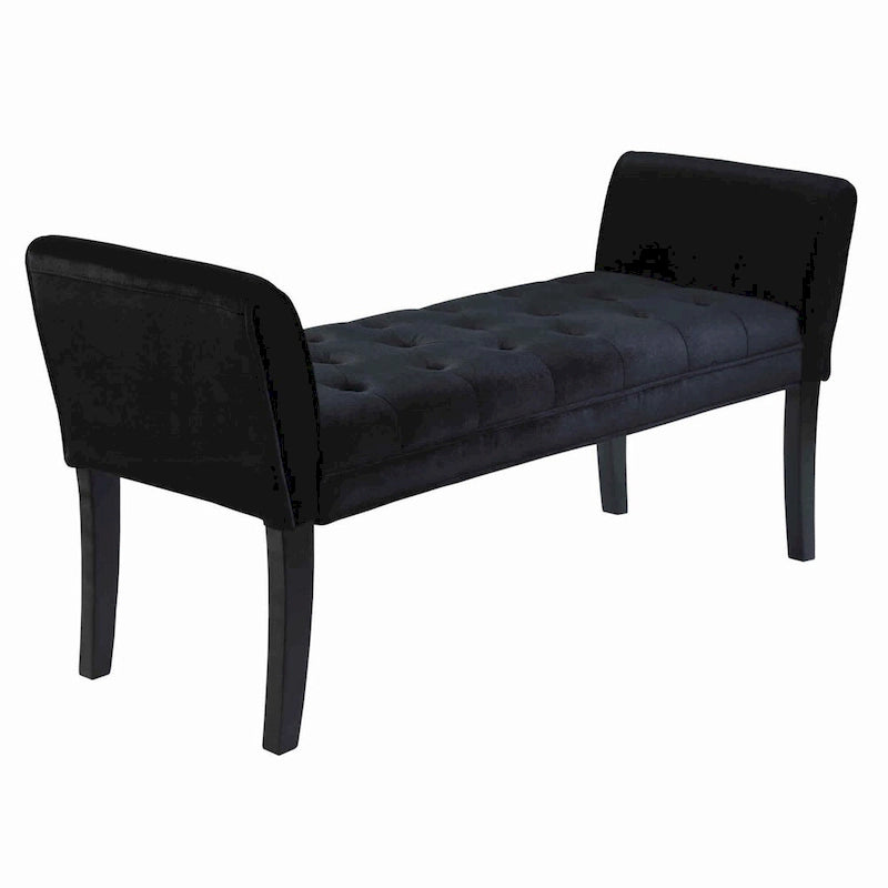 Fabric Button Tufted Padded Bench with Flared Cushioned Armrests, Black - 19 H x 53 W x 18 L Inches