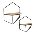 Set of 2 Brown and Black Hexagon Wall Shelves 17