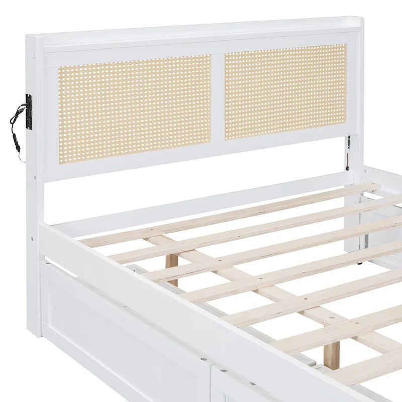 Full Size Bed Frame with Rattan Headboard