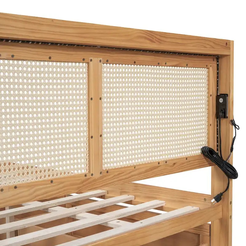 Full Size Bed Frame with Rattan Headboard