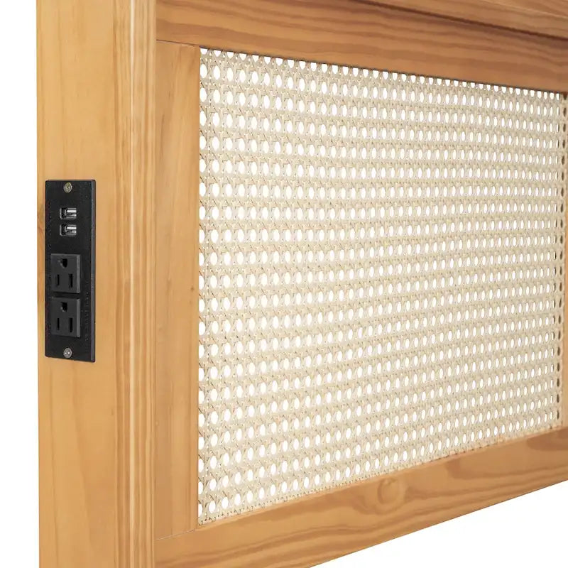 Full Size Bed Frame with Rattan Headboard