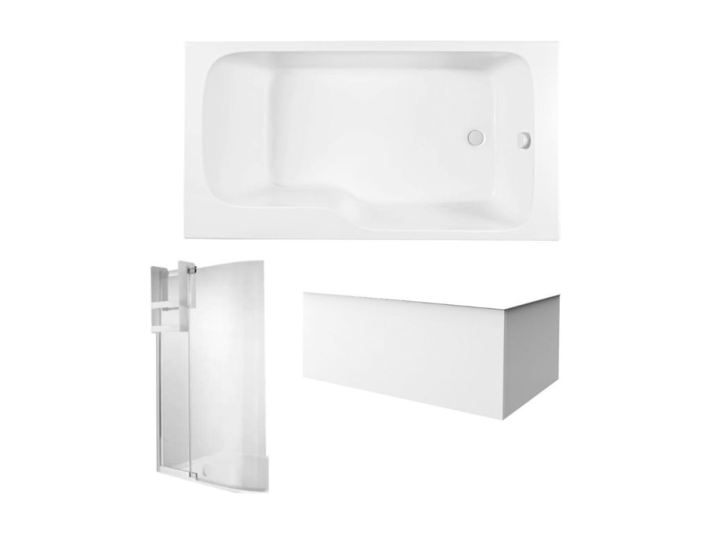 Bohometop 170x90 Bathtub and Shower Pack, Right-Hand Version, Corner Panel, Bath Screen, Shelf for Bath Screen 23832LQXM