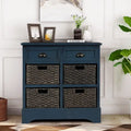 Rustic Storage Cabinet with Two Drawers and Four Classic Rattan Basket - 28L x 11.8W x 28H