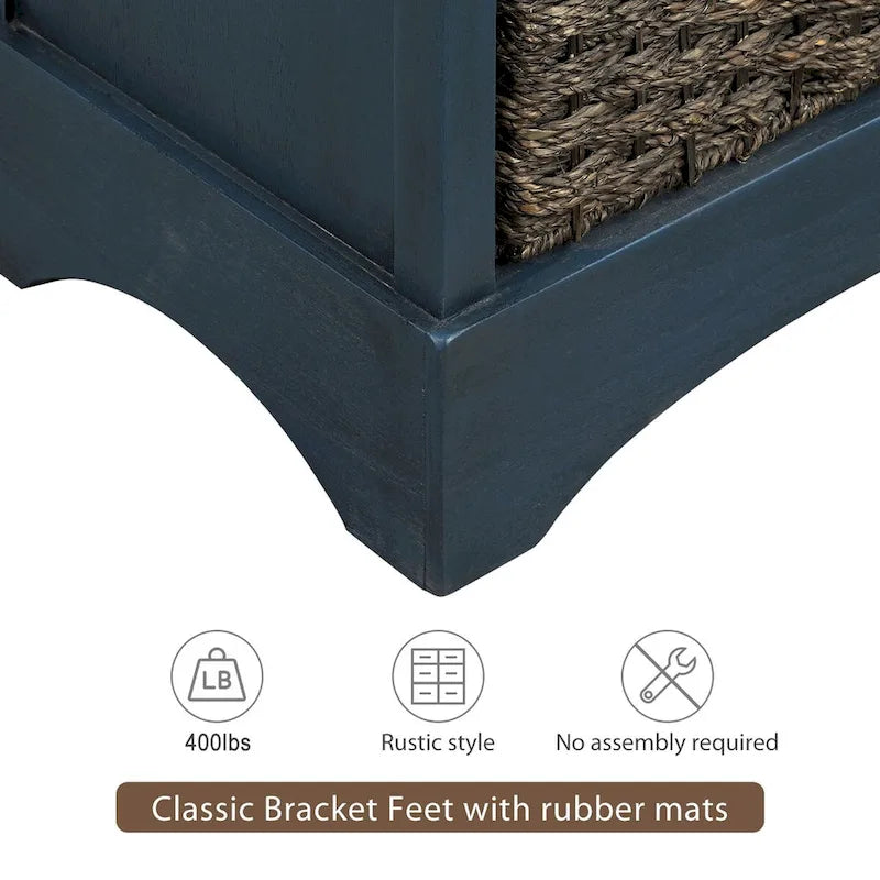 Rustic Storage Cabinet with Two Drawers and Four Classic Rattan Basket - 28L x 11.8W x 28H