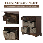 Rustic Storage Cabinet with Two Drawers and Four Classic Rattan Basket - 28L x 11.8W x 28H