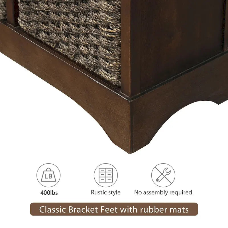 Rustic Storage Cabinet with Two Drawers and Four Classic Rattan Basket - 28L x 11.8W x 28H