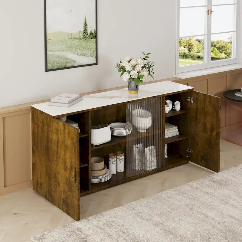Modern Wooden Side Cabinets with 2 Doors and 1 Glass Doors