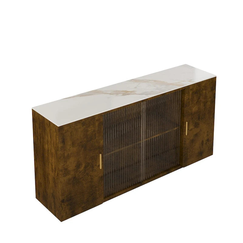 Modern Wooden Side Cabinets with 2 Doors and 1 Glass Doors